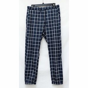 Fancyqube plaid stretch pants navy blue window pane print comfy lounge wear XL
